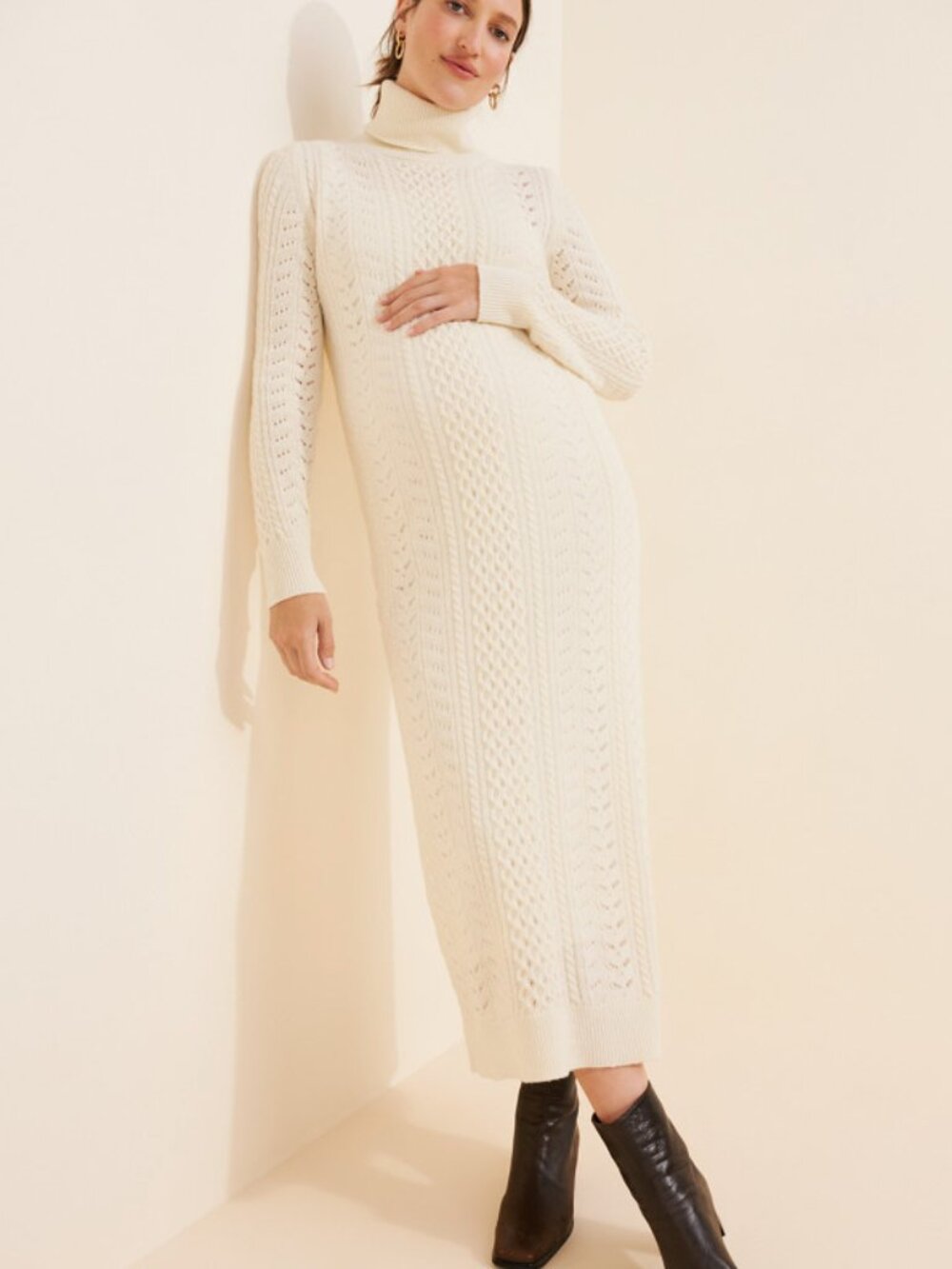 Pietro Brunelli Maternity Mont Blanc Cream Cable-Knit Max Sweater Dress S